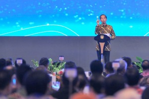 Presiden Jokowi memberikan sambutan pada Rapat Tahunan BI Tahun 2018, di JCC Jakarta, Selasa (27/11) siang. (Foto: JAY/Humas)