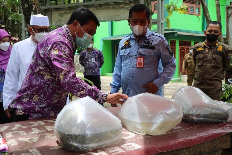 Sekda Kabupaten Tangerang Rudy Measyal Rasyid menyerahkan bantuan bibit ikan. (RIK)