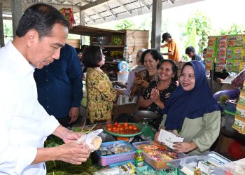 Presiden Jokowi Cek Harga dan Berikan Bantuan ke Pedagang di Pasar Temenggoeng Djaja Karti