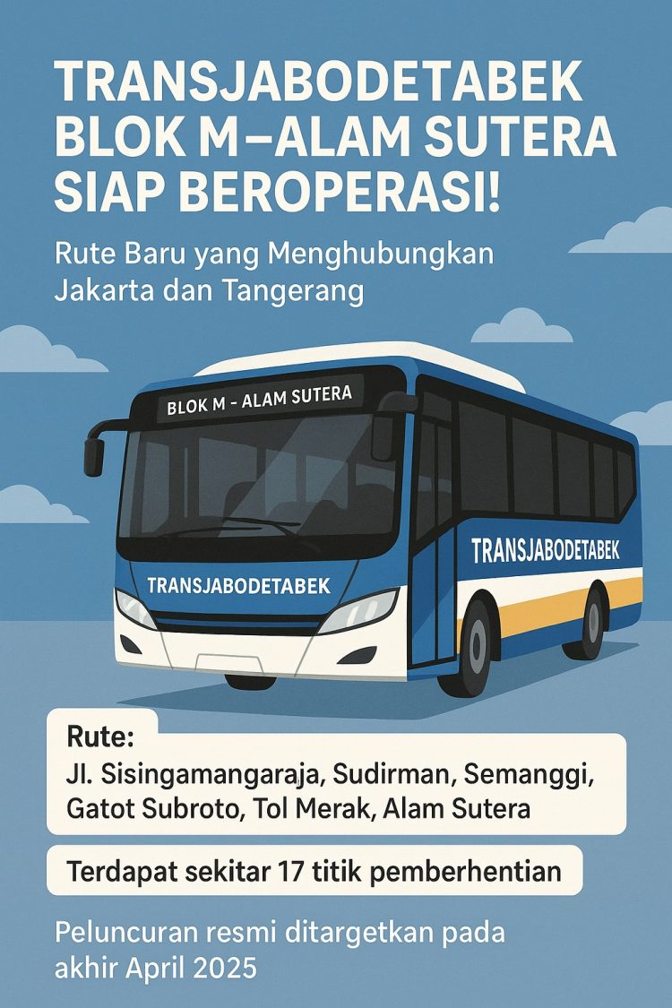 Ilustrasi Tran Kabodetabek jurusan Blok M - Alam Sutera (AI)