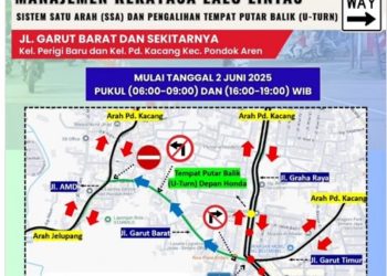 Urai Kemacetan, Dishub Tangsel Uji Coba Sistem Satu Arah di Jalan Garut Barat Pondok Aren