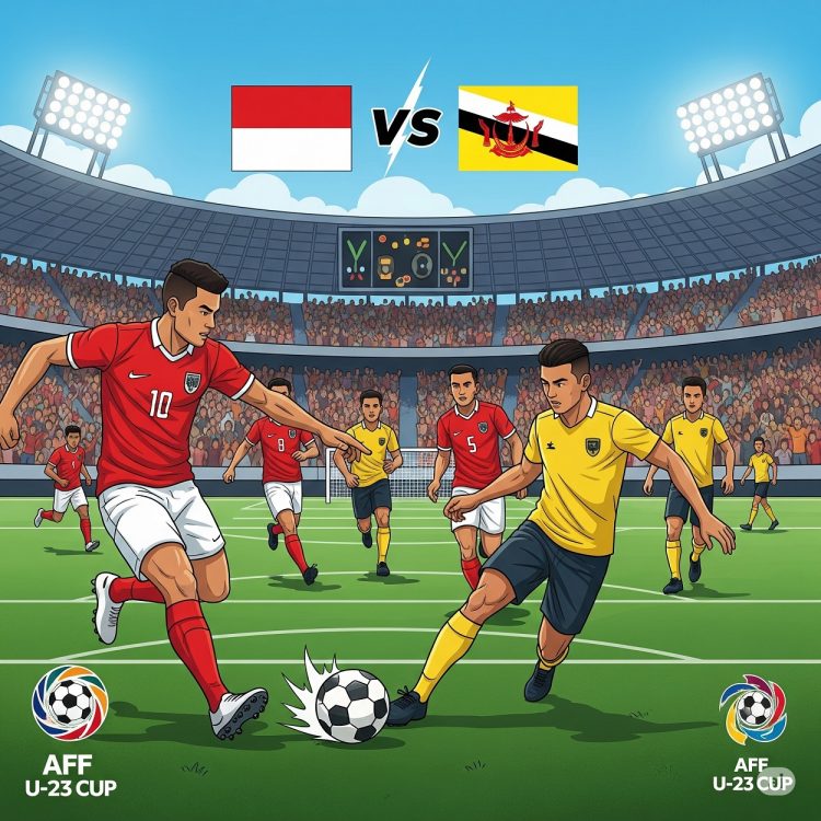 Ilustrasi pertandingan Timnas Indonesia U-23 vs Brunei Darussalam di Piala AFF U-23. (AI)